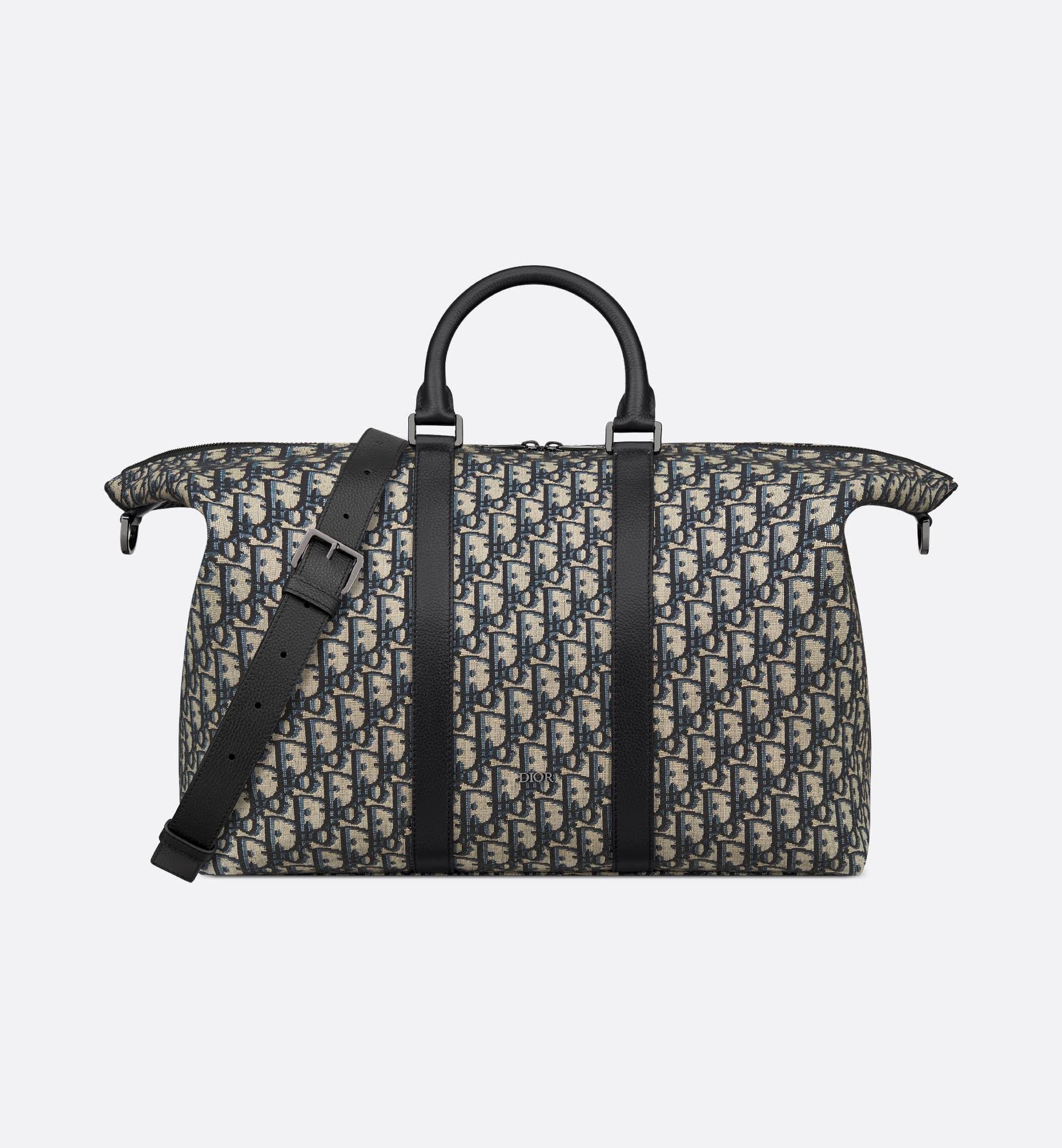 Dior Weekender 40 Beige And Black Dior Oblique Jacquard With Black Grained Calfskin