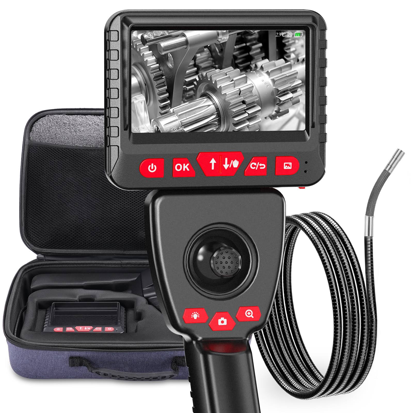 360° Articulating Borescope Free Steering Inspection Camera 0.24"/6mm Lens with 6 LED Lights Probe Length 1m/3.28ft