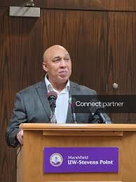 Licensable picture: Tony Andrews, UWSP at Marshfield campus executive and Laird Endowment for the Arts member, spoke during a press conference on