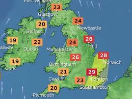 Met Office predicts 29C on Friday but heavy rain and thunder on its way