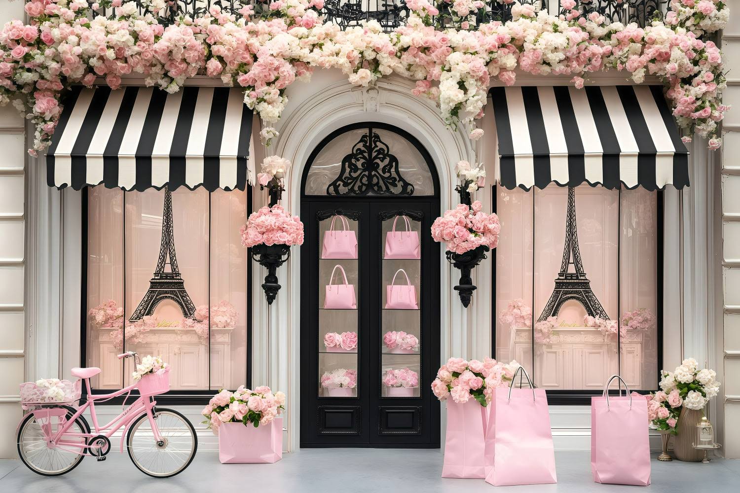 Paris Backdrop Ideas Romantic Boutique Entrance Flower Backdrop GQ4-164
