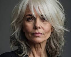 Image de Long Grey Hair with SideSwept Bangs