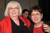 Susan Button, who received an Honorary Life Membership, is shown at the cocktail reception with Joan Hagerman. - 0402awards6