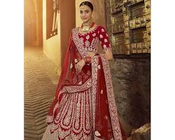 Image of Royal red zari work bridal lehenga