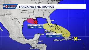 Tropical Storm Dolly remnants and Invest 97-L tracked by the National Hurricane Center