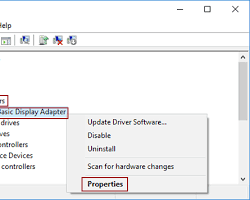 Driver tab in graphics adapter properties