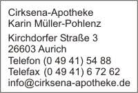 Firma Cirksena-Apotheke Karin Müller-Pohlenz in Aurich - Branche(n ... - 266