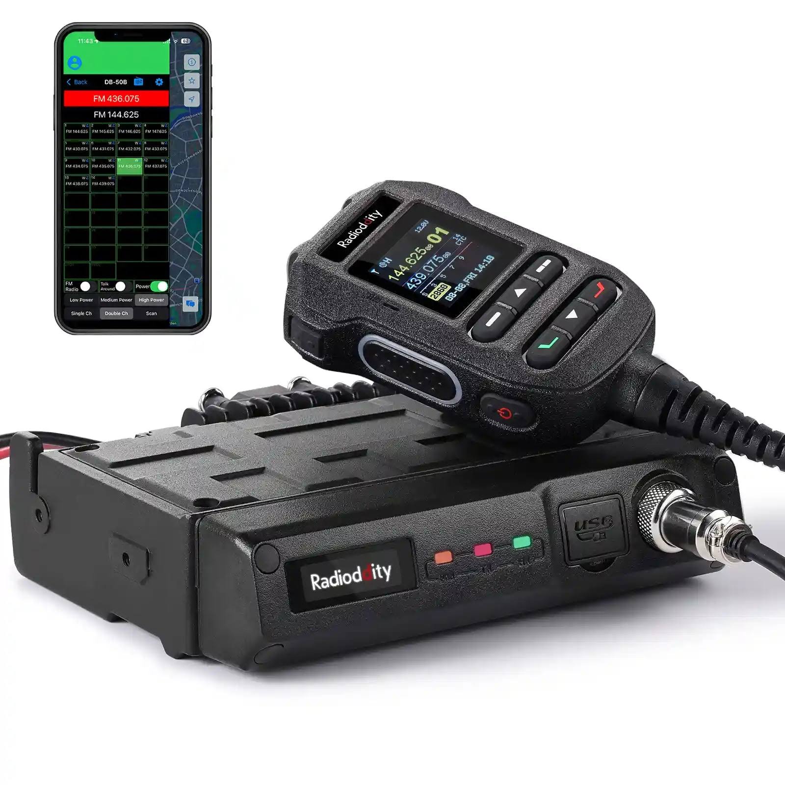 Radioddity DB50-B Mini Mobile Radio 50W GPS & APRS Multi-band TX & RX