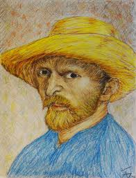 Replica Of Van Goghs Self-portrait With Straw Hat Drawing - Replica Of Van Goghs - replica-of-van-goghs-self-portrait-with-straw-hat-jose-a-gonzalez-jr