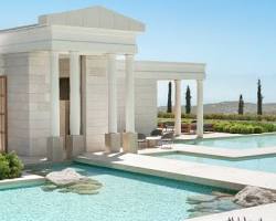 Helicopter landing at Amanzoe resort