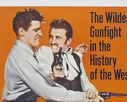 Image of classic Western movie poster depicting the Gunfight at the O.K. Corral, with dramatic imagery and bold text