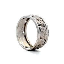 Mens Vintage Floral Blossom Band in 14k White Gold – Filigree Jewelers