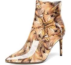Amazon.com | SAMMITOP Women's Patent Boots Closed Toe Ankle Booties 80mm Heel Lady Short Boots Beige US5 | Boots - Product from Amazon.com
