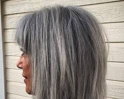 Image de Long Grey Hair with Blunt Bangs