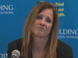 Beth Roche was overcome with emotion as she spoke to reporters Tuesday at Spaulding Rehabilitation Hospital. Boston Marathon Bombings survivor Beth Roche. - roche1