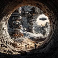 The inside of a mysterious hollow moon with intricate cities and tunnels seen inside the moon #aiart #aiartgallery #aiartgenerator #aiartcommuníty #scifiart #midjourney #midjourneyv7