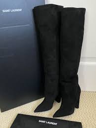 NIB Saint Laurent Niki Black Suede Pointed Knee High Runway Boots 36.5 6.5 $1995 | eBay