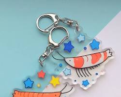 acrylic keychain with a shrimp designの画像