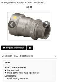 2” 25126 Viega MegaPressG Adapter P x MPT Model 6611 Gas ...