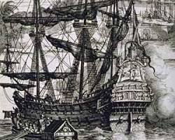 Image of Elizabethan galleon, a large sailing ship used for exploration and trade