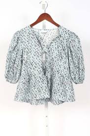 Ganni Printed Cotton Poplin Peplum Blouse - Glacier Lake | Garmentory