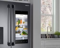Изображение: inside of a smart refrigerator with a camera that recognizes and tracks food items