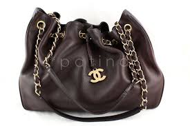 Chanel Chocolate Brown Soft Textured CC Logo Drawstring Tote ...