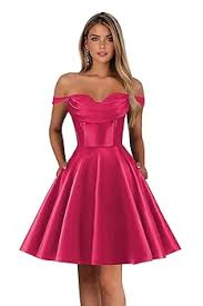 Bekvamlighet Satin Homecoming Dresses Short Wedding Dresses Off Shoulder Prom Dress with Pockets Formal Party Ball Gown Baby Blue US0 at Amazon Women's Clothing store - Product from Amazon.com
