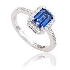 Suzy Levian Sterling Silver Emerald Cut Blue Sapphire & Diamond Accent Halo Ring | eBay