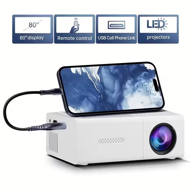 Portable Mini Projector with Native 1080p Support, USB-Powered Cube Design with Screen Mirroring, Hdmi/usb/av/sd Inputs, Built-in Speaker Ideal for