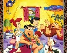 Flintstones 1960 animated TV series Fred Flintstone Barney Rubble Wilma Betty Dino Bedrock stone age aesthetic ABC television stills HannaBarbera, AI generated
