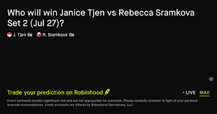 July 27, 2026: Janice Tjen vs Rebecca Sramkova: Set 2 Winner Tennis Prediction Market