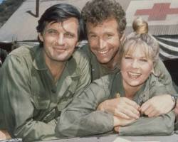 M*A*S*H TV series 1972 Alan Alda as Hawkeye Pierce Wayne Rogers McLean Stevenson Loretta Swit Jamie Farr 4077th Mobile Army Surgical Hospital television stills CBS show, AI generated