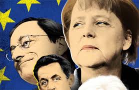 Illustration by Oliver Munday for TIME. Together apart Clockwise from top left: Draghi, Merkel, IMF head Christine Lagarde and French President Nicolas ... - 360_euro_1205
