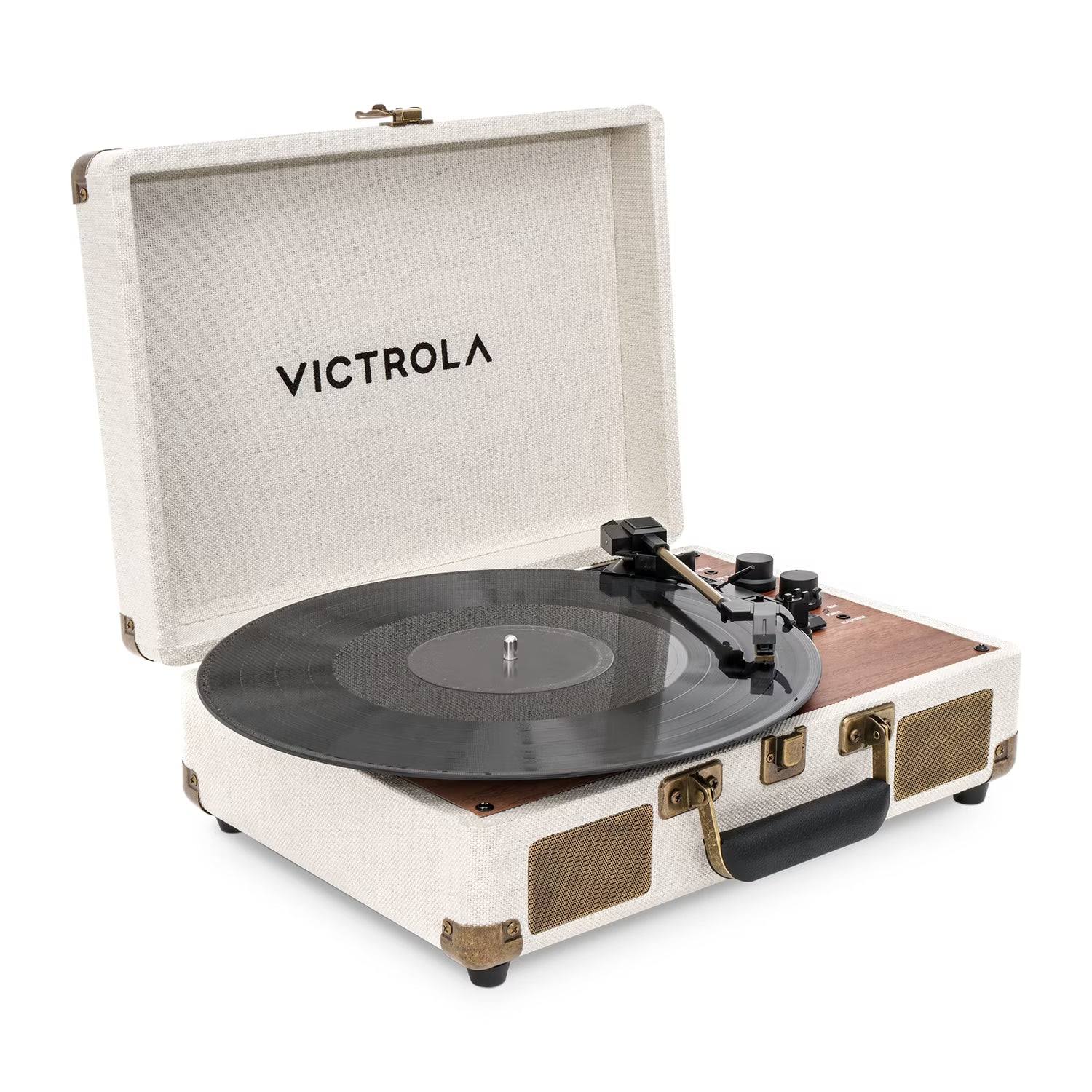 Victrola Venture Bluetooth Portable Mid-Century Modern Suitcase Record Player with 3-Speed Turntable & Built-in Speakers