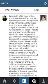 Taylor Swift offers more advice to heartbroken teen on Instagram ... via Relatably.com