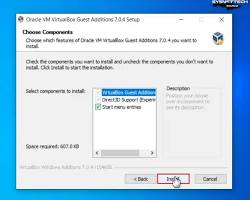 Imagem de VirtualBox installer components selection
