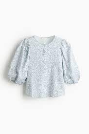 Linen-blend Blouse - White/blue patterned - Ladies | H&M US