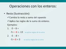 Resultado de imagen para reglas para la resta con enteros