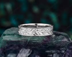 Platinum His and Hers Full Eternity Leaf Wedding Set, White Gold Wedding Band, Nature Insp