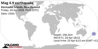 Terremoto moderado mag. 4.9 - Kermadec Islands Region, sábado 25 abr 2026 a las 06:22 (GMT +12)