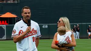 Trey Mancini addresses Orioles fans before the game