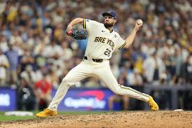 Aaron Ashby pitching for the Milwaukee Brewers in the World Series