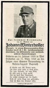 Totenzettel: Obergefreiter Johann WINTERHOLLER (2. Weltkrieg ...