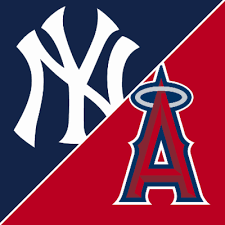Austin Wells celebrating after driving in runs for the New York Yankees against the Los Angeles Angels
