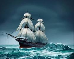 Image of ship navigating through stormy seas
