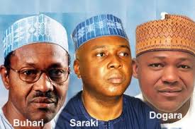 Image result for picture view of buhari,saraki and dogara