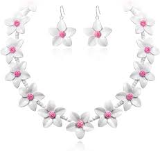 EleQueen Pink Flower Jewelry Set for Women Christmas, Plastic Beads Enamel Daisy Flower Costume Collar Neckalce Hook Earrings for Halloween Movie  - Product from Amazon.com