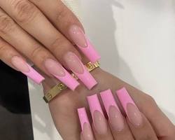 Hình ảnh về French tip pink acrylic nails