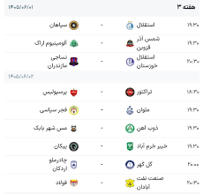برنامه هفته سوم لیگ برتر فوتبال جدول|ایمنا